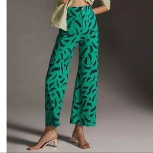 Maeve the Colette cropped wide leg high waist green motif Anthropologie